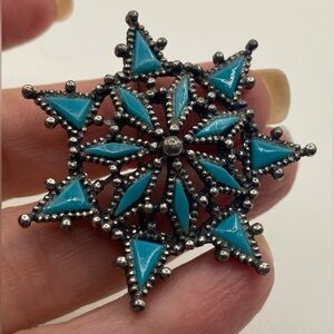 NYT Signed Turquoise Colored Brooch Vintage Southwestern Style